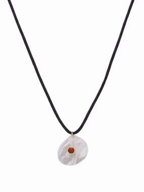 Mother-of-Pearl Pendant Necklace with Gold Accent on Black Cord - White